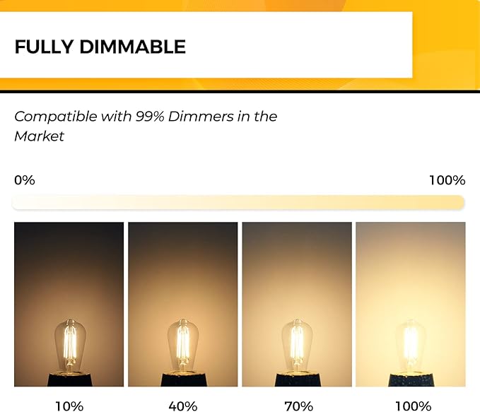 Hizashi Edison Bulb 60 Watt LED, 2700K Dimmable LED Light Bulbs E26 Base - Image 2