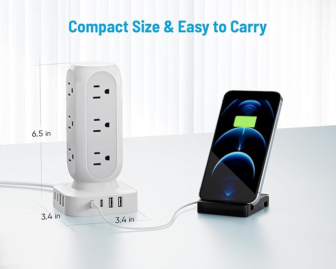 TenTrend 65W Fast Charging Station, Flat Plug Power Strip Tower - Image 6