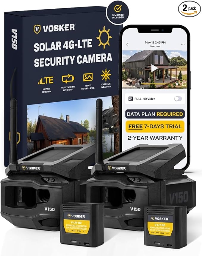 Vosker V150 Twin Pack Solar-Powered LTE Cellular Home Security Outdoor Camera | by Vosker