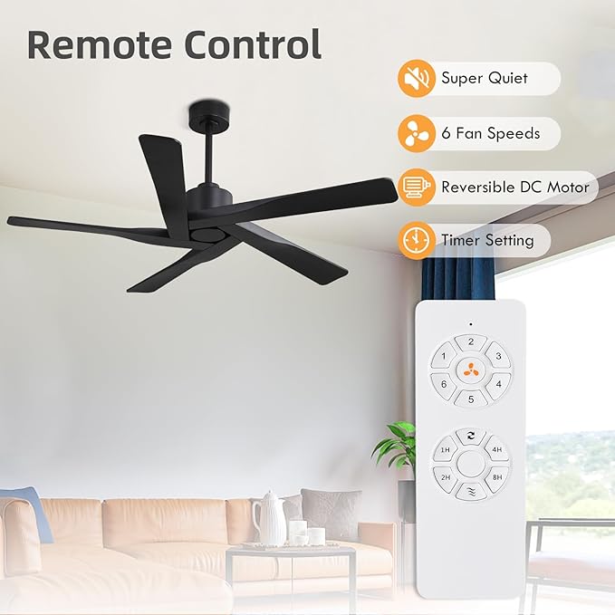 WINGBO 64" ABS DC Ceiling Fan No Light, 5 Blade ABS Plastic Ceiling Fan - Image 2