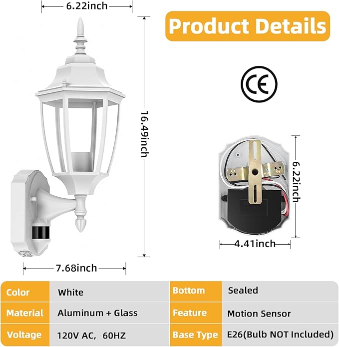 Lamomo Outdoor Wall Sconce, Dusk to Dawn Motion Sensor Light Fixtures, Exterior - Image 5