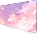 Cute Anime Cloud Desk Mat, Beautiful Pink Stitching Edge Non Slip Rubber Mouse by LQFIWSS
