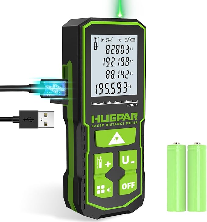 Huepar Professional Green Laser Measuring Tool 196ft, Digital Rechargeable by Huepar