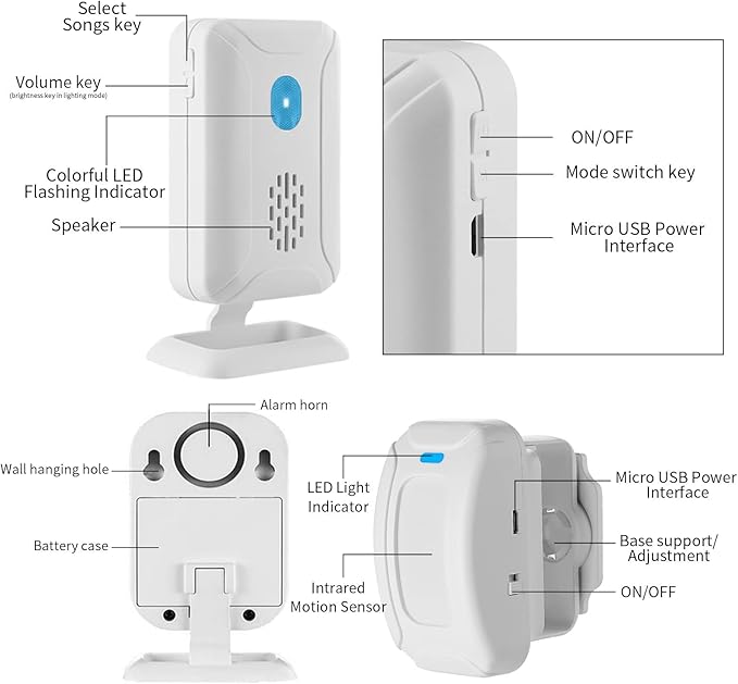 KCMYTONER Wireless Motion Sensor Detector Security Alarm Chime, Motion Sensor - Image 7