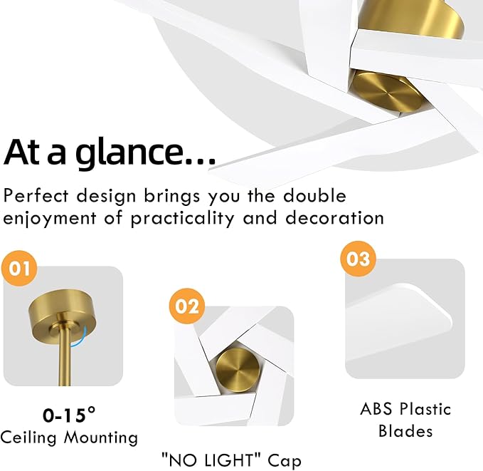 WINGBO 64" ABS DC Ceiling Fan No Light, 5 Blade ABS Plastic Ceiling Fan - Image 5