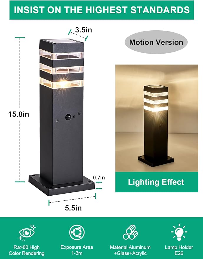Motion Outdoor Pathway Lights Black E26 Outside Landscape Path Lamp Dusk to - Image 5