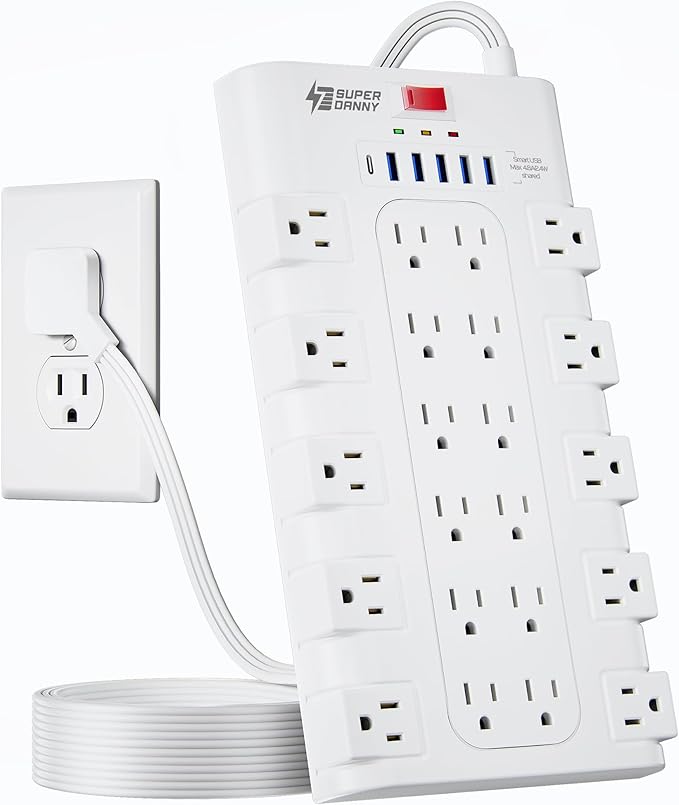 Flat Plug Power Strip, SUPERDANNY Surge Protector by SUPERDANNY
