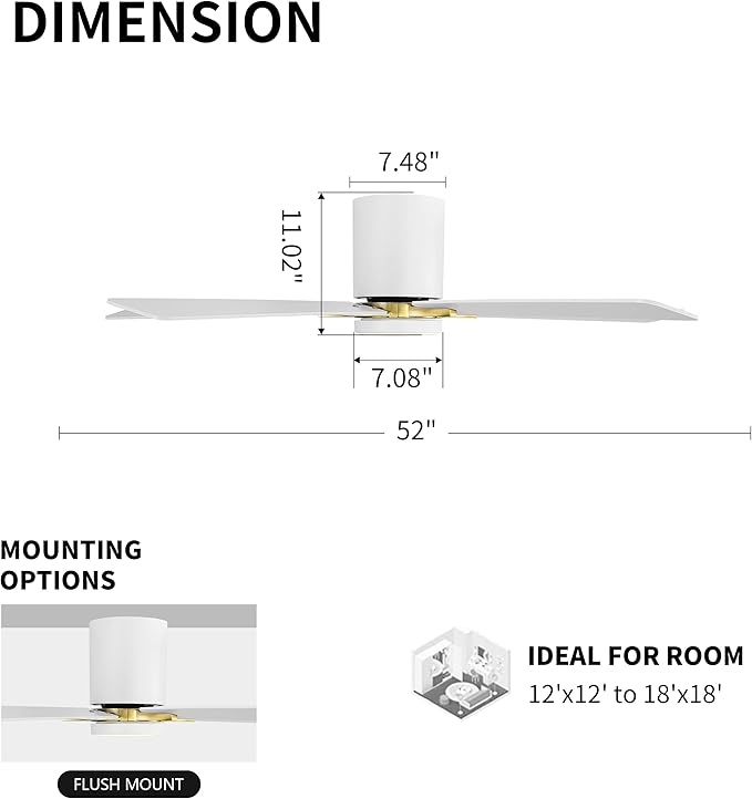 WINGBO 52" DC Flush Mount Ceiling Fan - Image 4