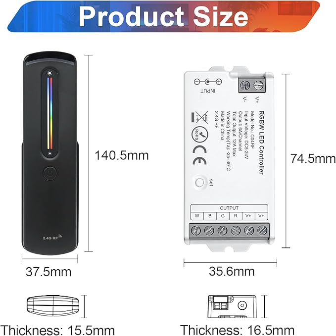 2.4GHz RF RGBW LED Strip Controller Remote Kit, Wireless Remote & Tuya - Image 9