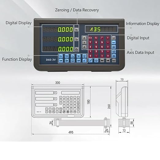 3 Axis DRO Kit Digital Readout TTL Linear Scale Kit 5um Precision - Image 3