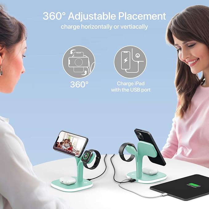 EXW Charging Station, Magnetic Wireless Charger, 5 in 1 Fast Mag-Safe Wireless - Image 4
