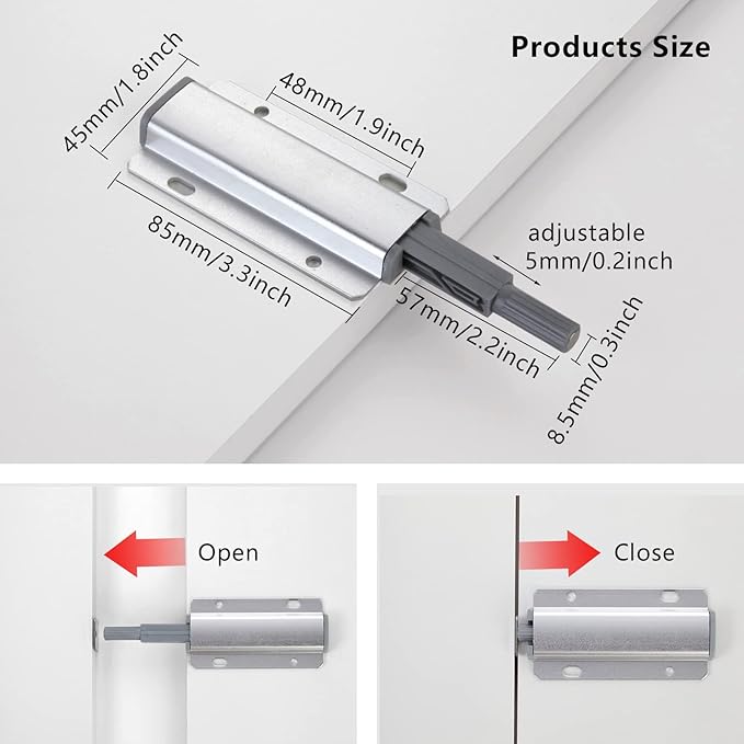 Push to Open Door Latch, 5 Pack Magnetic Push Latches, Adhesive Heavy Duty - Image 4