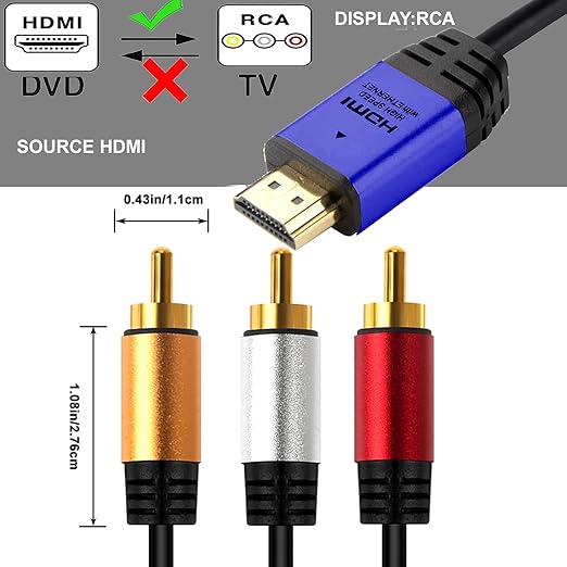 HDMI to RCA 10FT Cable with IC, HDMI Male to 3-RCA BL AV Cable Video Audio - Image 5