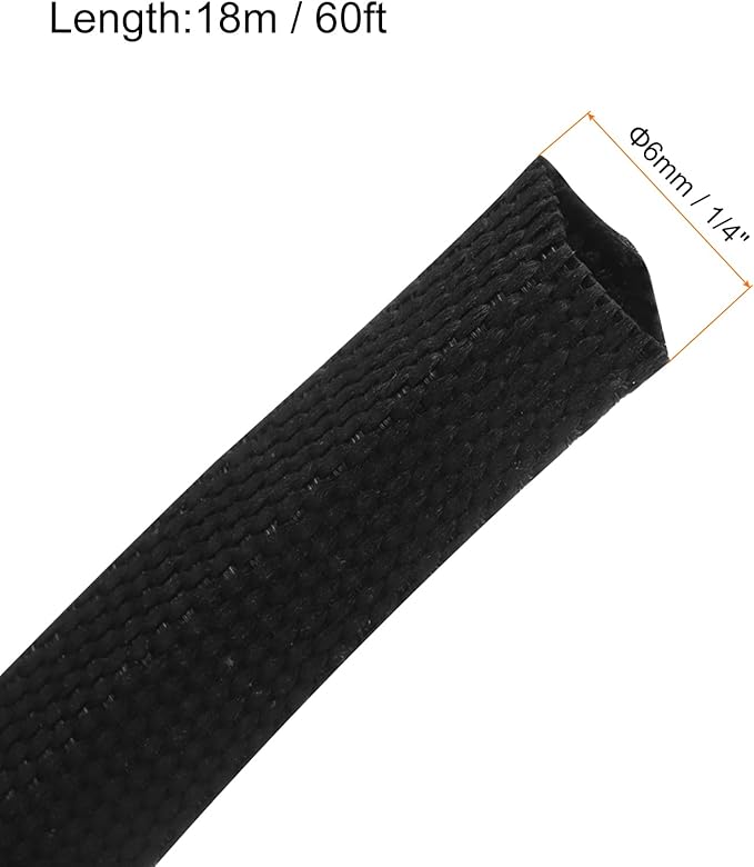 MECCANIXITY Braided Cable Sleeves Heat Shrinkable Fabric Sleeving, 1/4" 60ft - Image 2