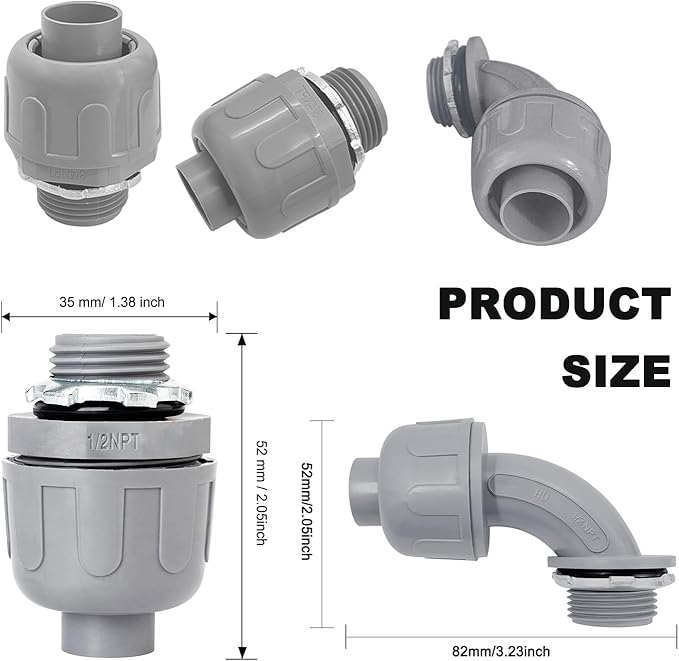1/2 inch Liquid Tight Connector PVC Flexible Conduit Connector UL Listed Liquid - Image 2