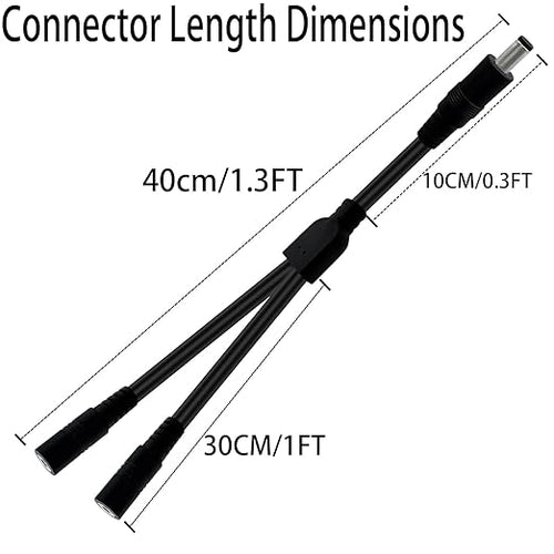 1.3FT 5.5mmx2.5mm 14AWG 12V/24V DC Power Splitter 1Male to 2Female High Power - Image 2