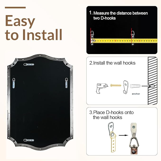 ANDY STAR Brushed Nickel Bathroom Mirror, 24x36’’ Silver Wavy Wall Mirror - Image 9