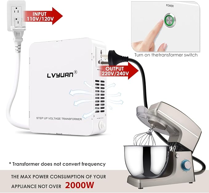 LVYUAN 2000W Voltage Transformer Step Up/Down Converter, 110V/120V to 220V/240V - Image 3
