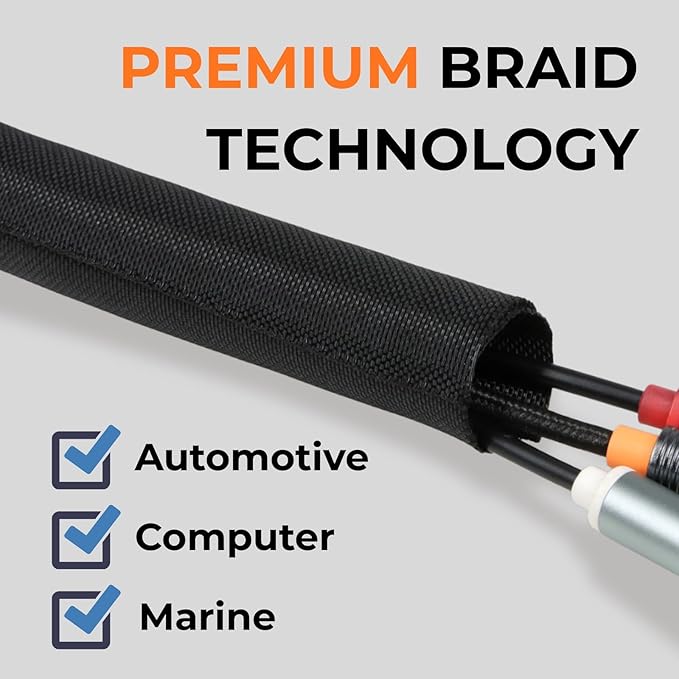 HOLED 5/8 inch Split Braided Cable Management Sleeve - Image 2