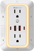 Wall Mount Power Strips Wall Charger 6 Outlet Extender 4 USB Ports and Night by BlueStars