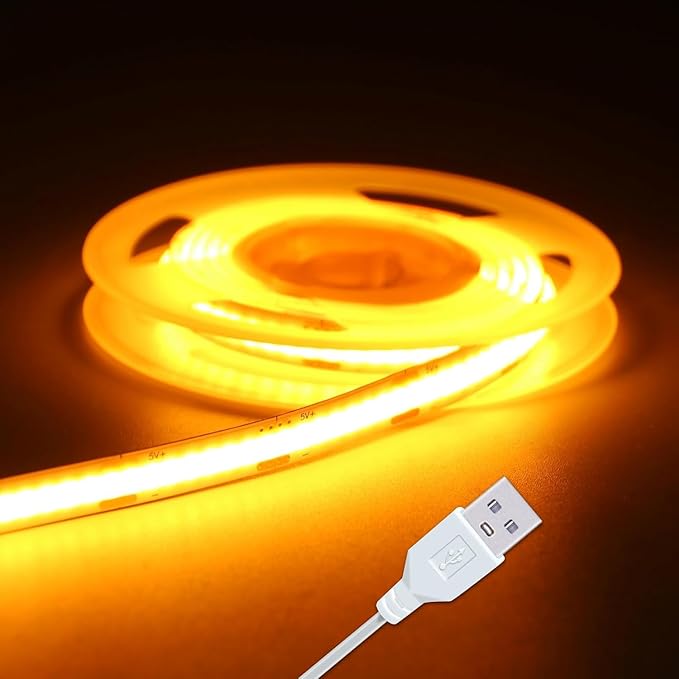 Short LED Strip Lights Yellow 5V USB Not Dimmable Flexible COB LED Rope Lights by UVTaoYuan