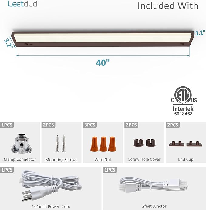 Leetdud Under Cabinet Lighting Plug in or Hardwired Built-in Dimmer, 40 Inch 20W - Image 9