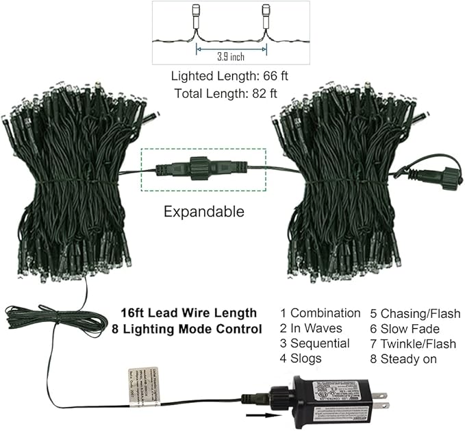 HOME LIGHTING 66ft Valentines Decorative Mini Lights, 200 LED Green Wire - Image 7