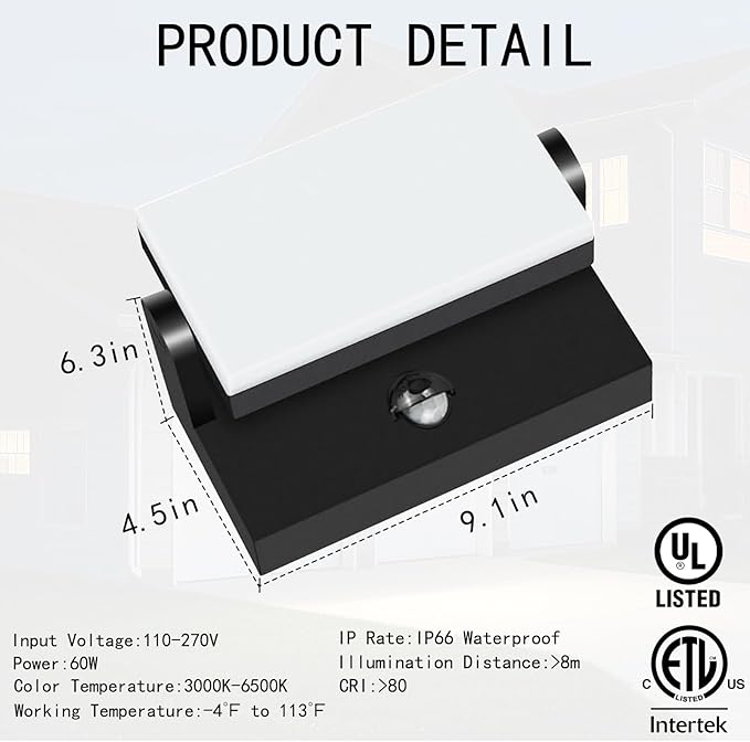 WISELUME 60W LED Outdoor Wall Light – 360° Adjustable Head, Motion Sensor - Image 7