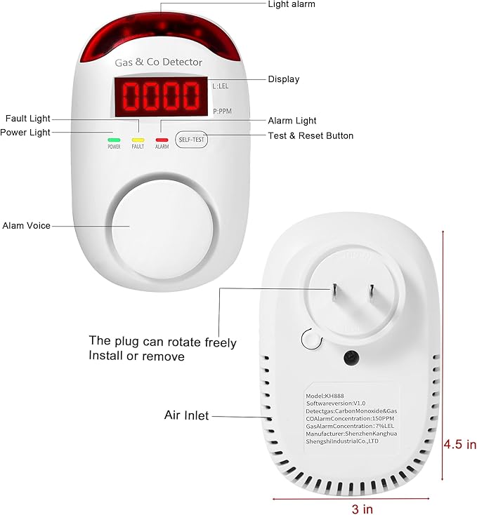 3 Packs Combination Gas & Carbon Monoxide Detectors, Plug in Natural Gas - Image 2