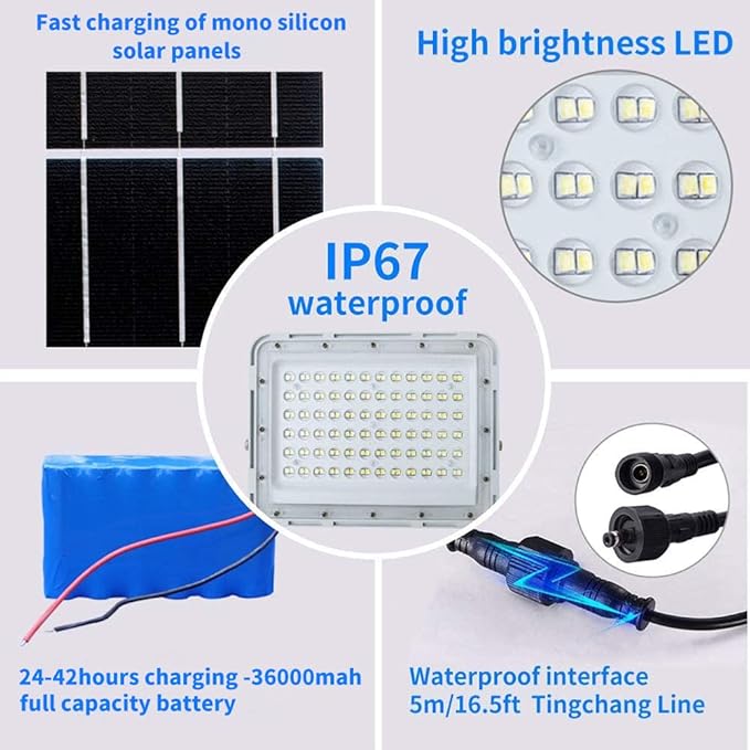 300W LED Solar Flood Lights, 24000Lumens Street Flood Light Outdoor IP67 - Image 6