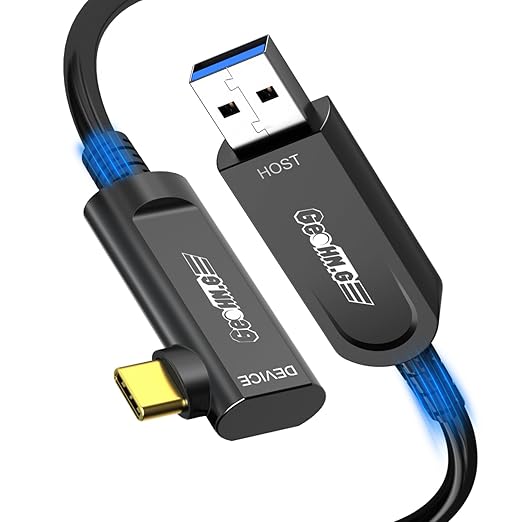 GeoHN.G USB A to USB C Fiber Optic Extension Cable 15M/50FT, Right Angle USB by GEOHNG
