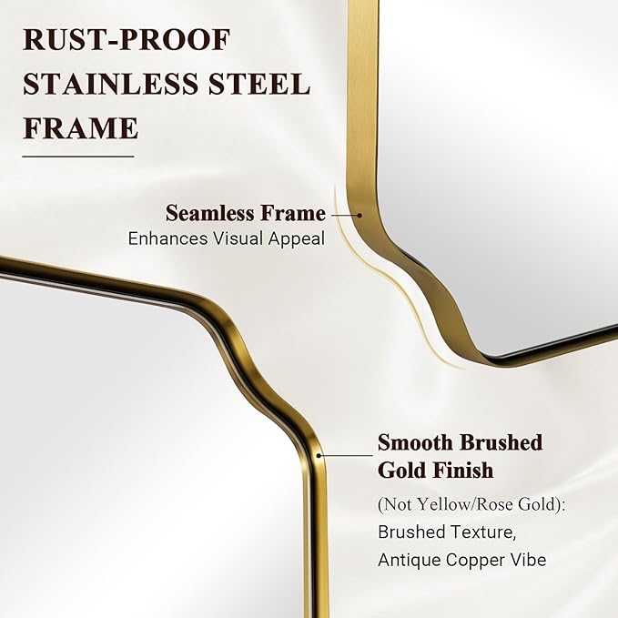 ANDY STAR Brushed Gold Mirror, Unique Rectangular Bathroom Mirror - Image 4