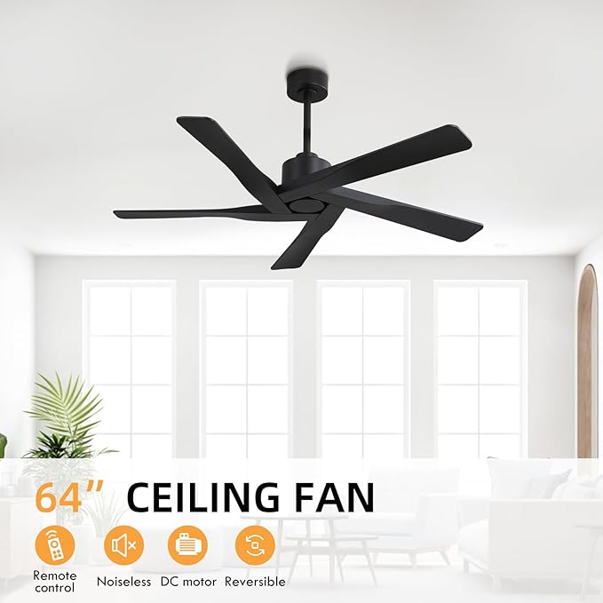 WINGBO 64" ABS DC Ceiling Fan No Light, 5 Blade ABS Plastic Ceiling Fan - Image 8