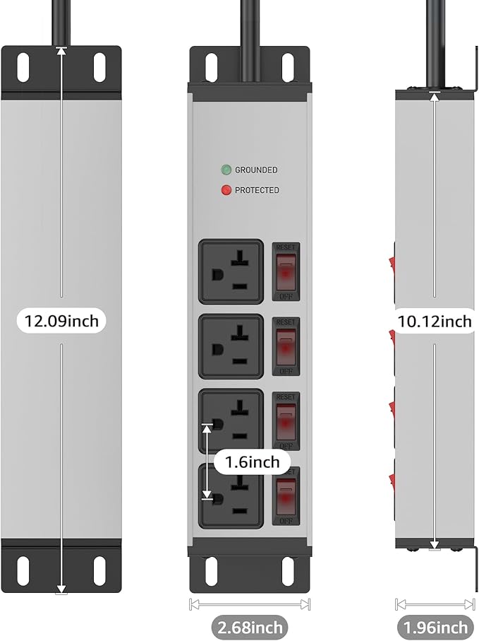 CCCEI Heavy Duty Surge Protector Power Strip 20 Amp Individual Switches. 25FT - Image 6