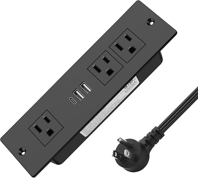 Recessed Power Strip, Furniture Plug in 3 Outlets & Fast Charging 20W PD USB-C by HEZI