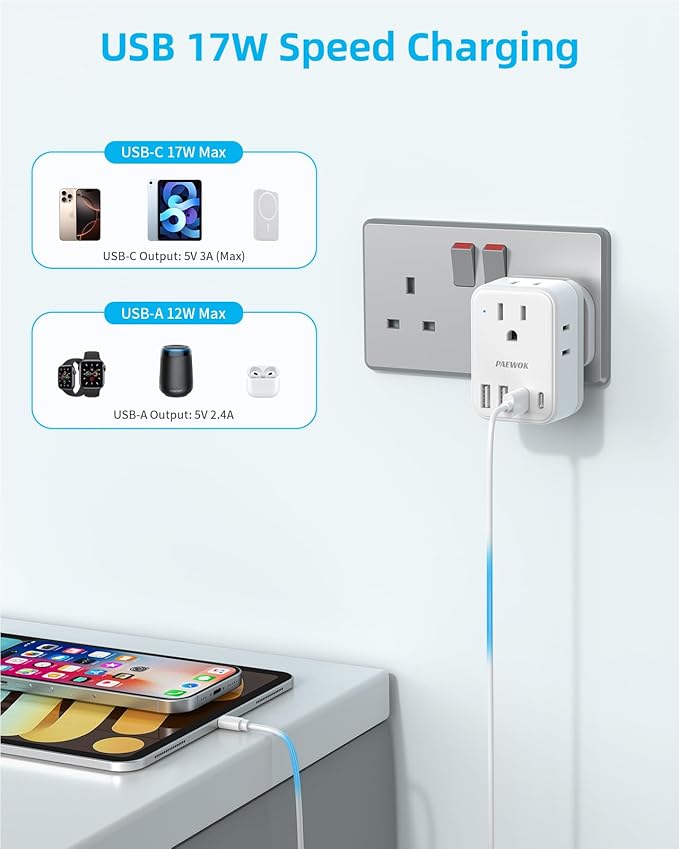 PAEWOK European Travel Plug Adapter Set, 8-in-1 Travel Adapter - Image 4