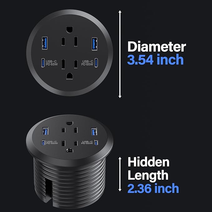 Jgstkcity Desktop Power Grommet, 65W USB C Fast Charging Port, Flush Mount - Image 7