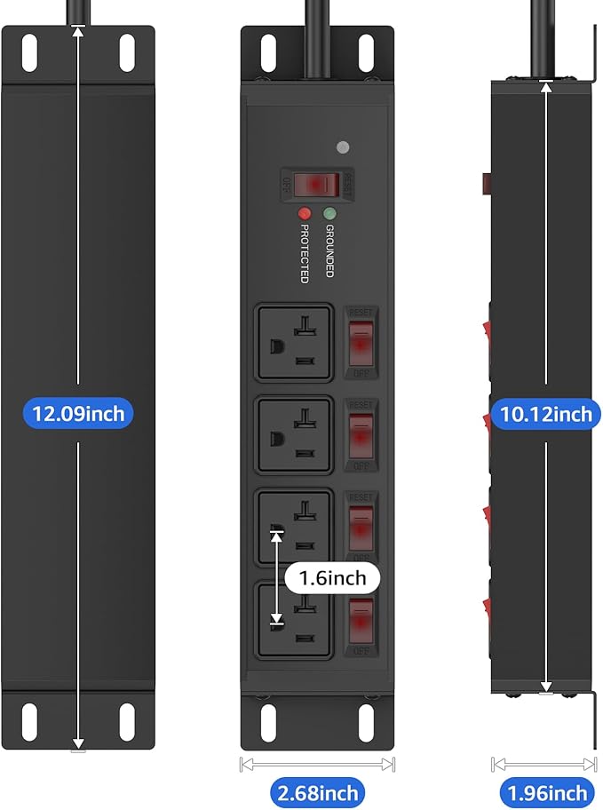 CCCEI Heavy Duty Surge Protector Power Strip 20 Amp Individual Switches. 15FT - Image 7