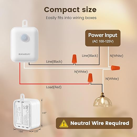 SURAIELEC 3 Way Wireless Light Switch and Receiver Kit, RF 100Ft, No WiFi - Image 5