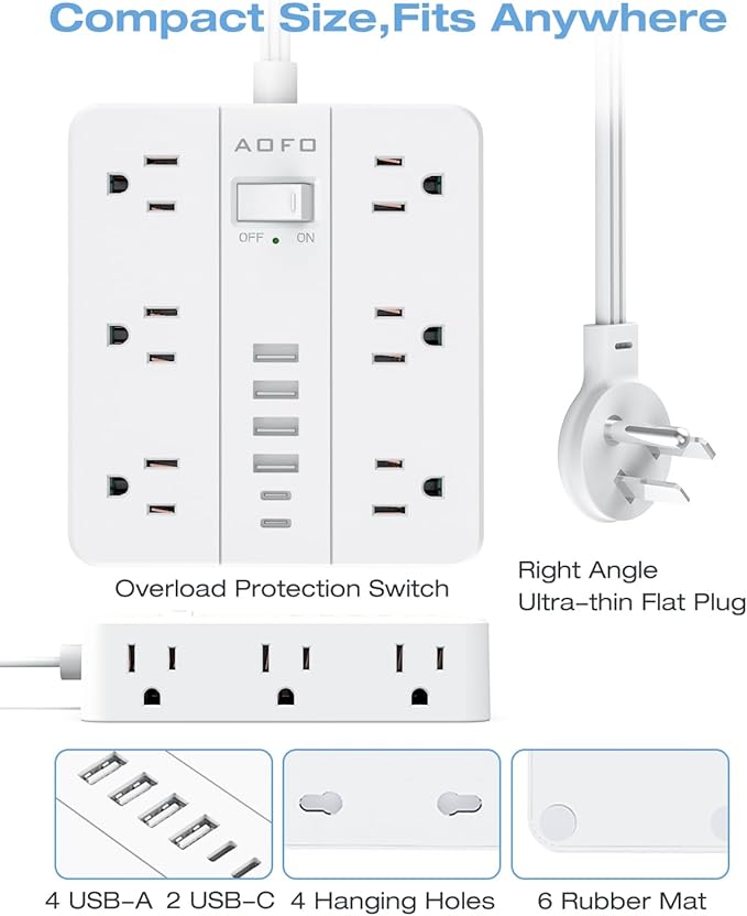AOFO 10FT Surge Protector Power Strip, 12 AC Outlets - Image 7