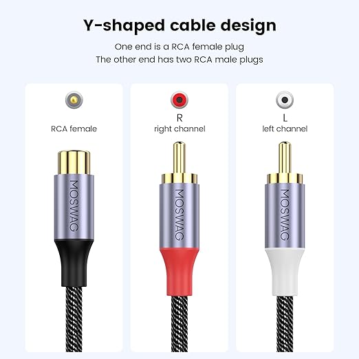 MOSWAG RCA Splitter 1 Female to 2 Male 2 Pack, RCA Y Splitter Audio Video Cable - Image 4