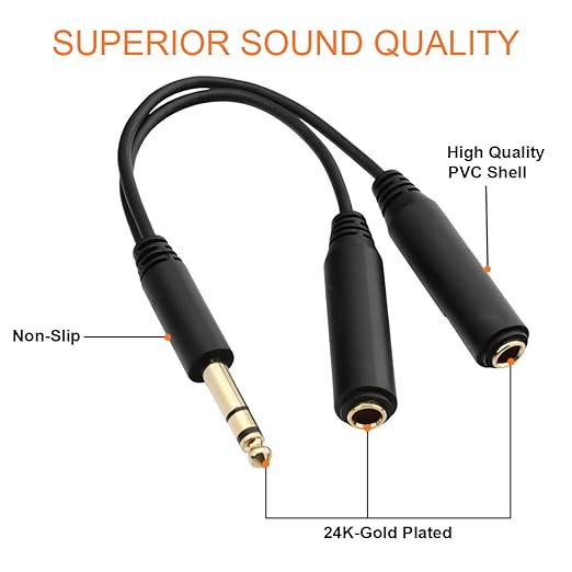 TISINO 6.35mm Jack Splitter Cable, Headphone Splitter Cable, Stereo Male to - Image 3