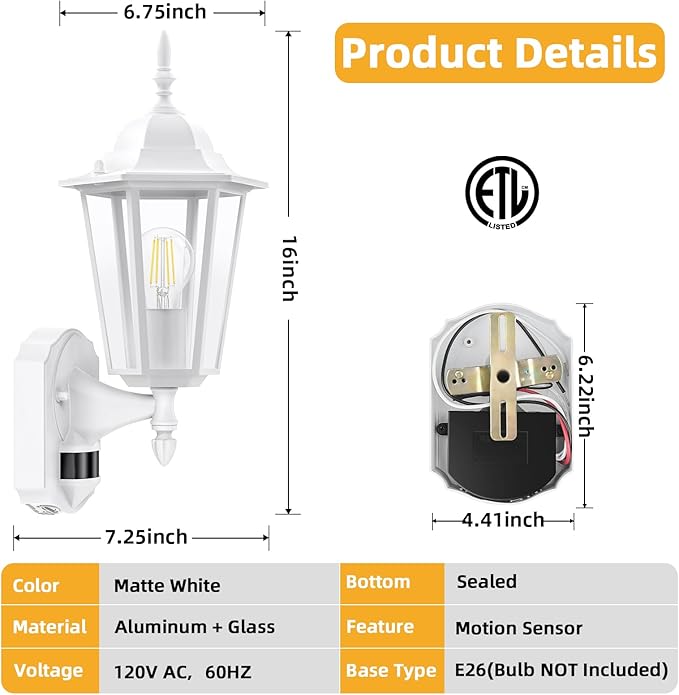 Lamomo Motion Sensor Outdoor Lights, Upgrade Dusk to Dawn White Outdoor Light - Image 5