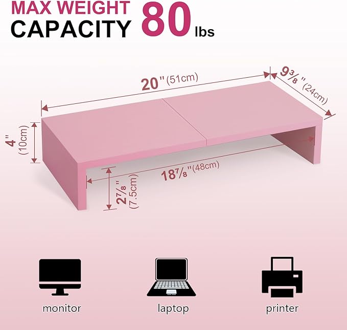 TEAMIX 2 Pack Pink Monitor Riser-20L inch, Cute Monitor Stand - Image 4