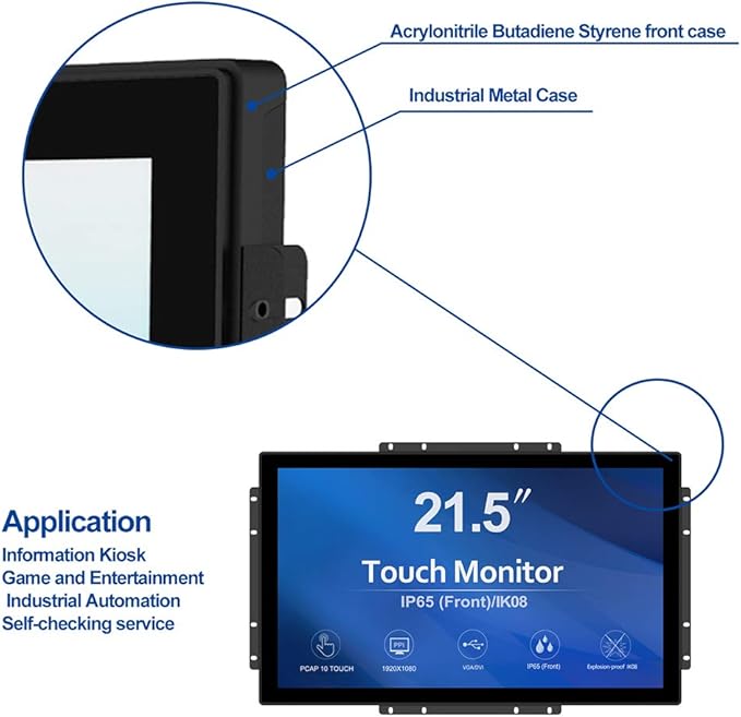 GreenTouch 21.5 inch 10 Points Touch Front IK08/IP65 Open Frame Touch Monitor - Image 2