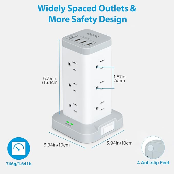 BEVA Power Strip Tower with USB Ports, 6.5 FT Surge Protector Power Tower - Image 8