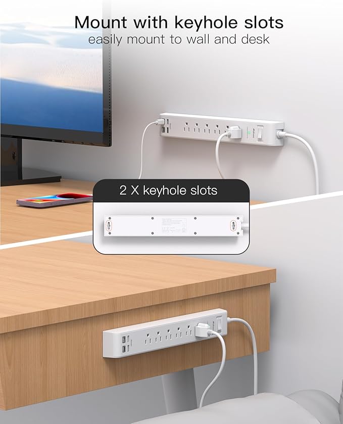 2 Pack Power Strip, 12FT Long Extension Cord, Surge Protector - Image 5
