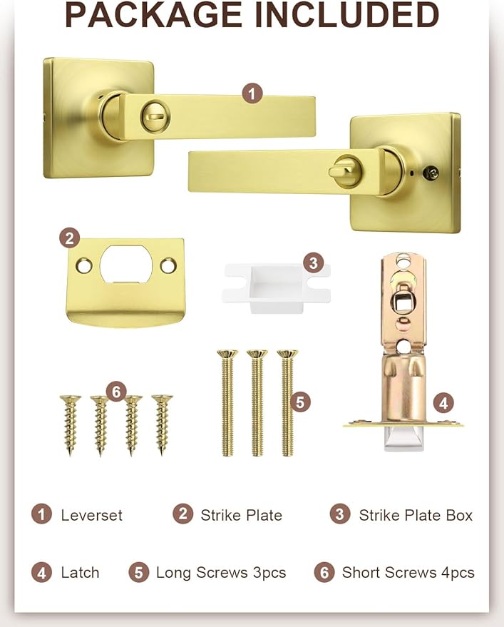 Mengico 5 Pack Gold Privacy Lever Door Handle Interior - Image 7