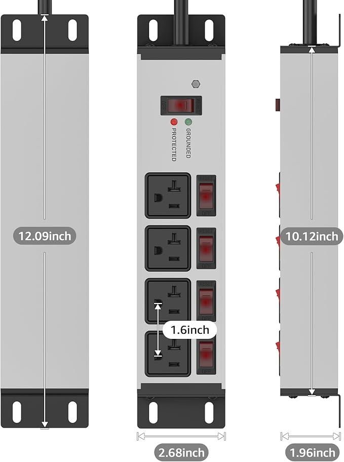 CCCEI Heavy Duty Surge Protector Power Strip 20 Amp Individual Switches. 4FT 12 - Image 7