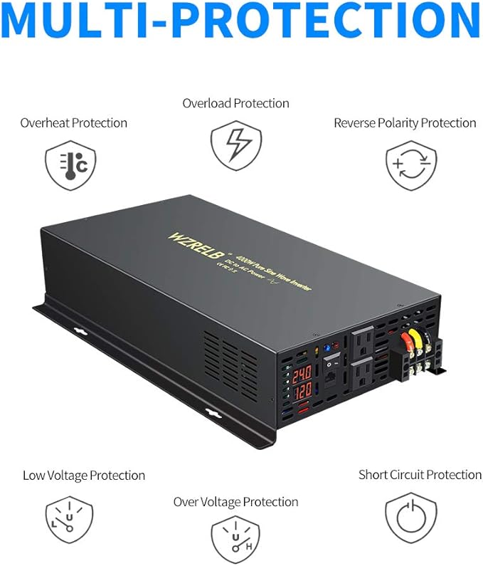 WZRELB 4000W 24VDC 120VAC Pure Sine Wave Power Inverter, 2 AC Outlets, Wired - Image 5